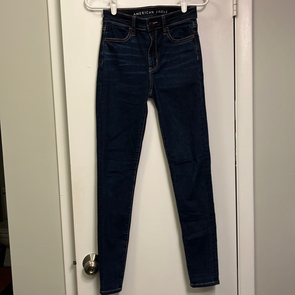 American Eagle ne(x)t level stretch super high rise jeggings. Dark blue. Size 0